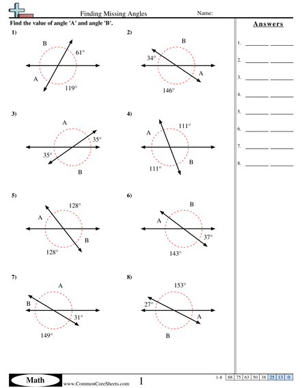 7.g.5 Worksheets - Finding Missing Angles worksheet